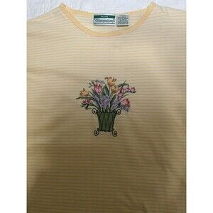 Shenanigans Top Petite Large Yellow Stripped and Flower Embroidery VTG